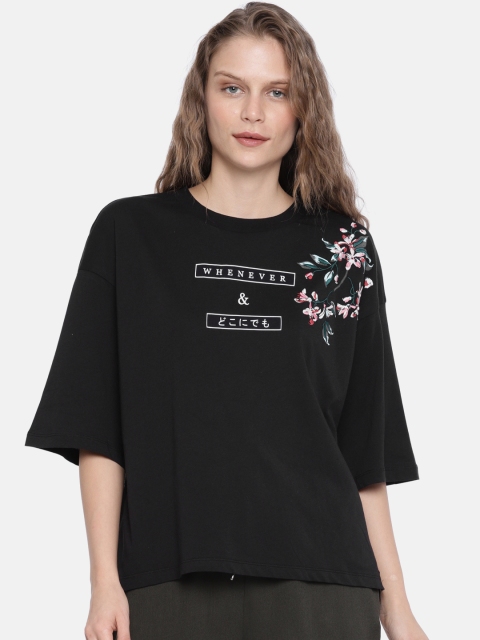 

ONLY Women Black Floral Printed Top