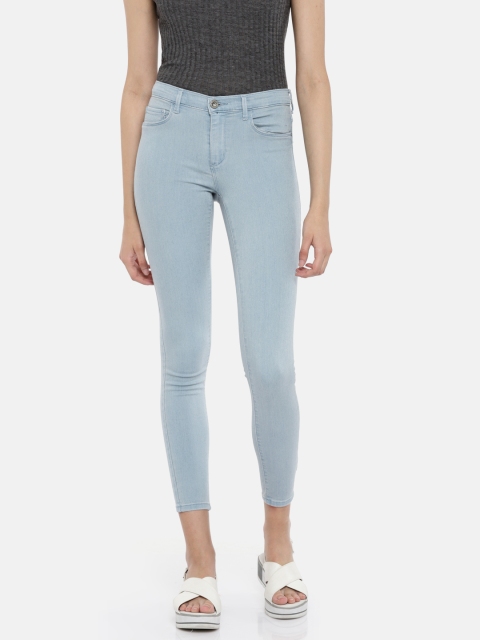 

ONLY Women Blue Skinny Fit Mid-Rise Clean Look Stretchable Cropped Jeans
