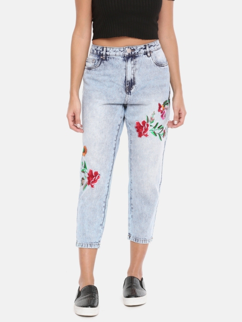 

ONLY Women Blue Boyfriend Fit Low-Rise Clean Look Jeans