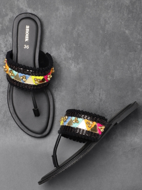 

Anouk Women Black Mirrored T-Strap Flats with Baubles