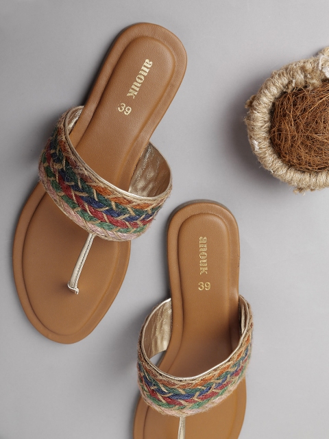

Anouk Women Multicoloured Woven Design Synthetic T-Strap Flats, Multi