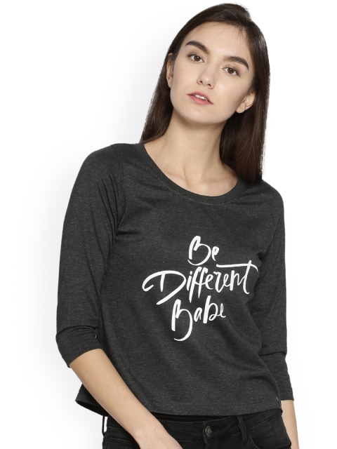 

Campus Sutra Women Charcoal Printed Top