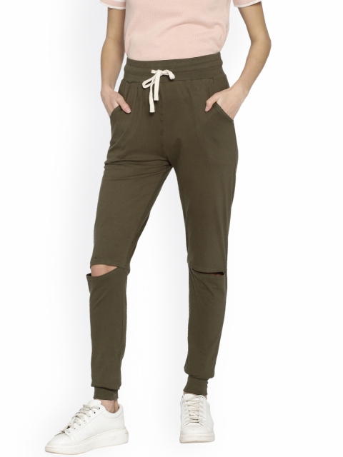 

Campus Sutra Olive Ripped Joggers