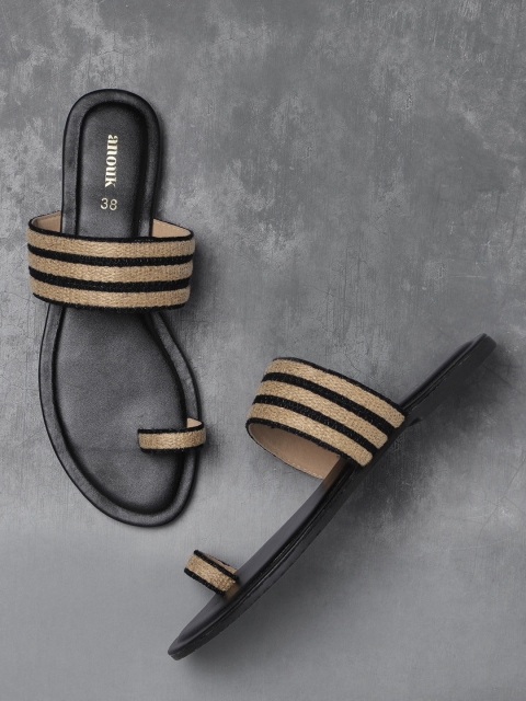 

Anouk Women Black & Beige Striped One Toe Flats