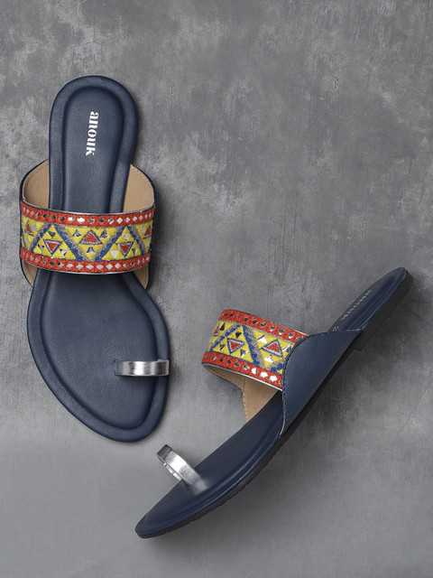 

Anouk Women Navy Blue Embroidered One Toe Flats