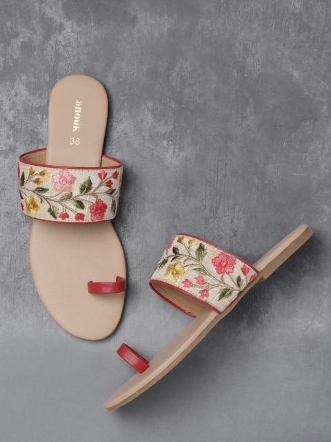 

Anouk Women Pink & Beige Embroidered One Toe Flats