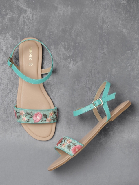 

Anouk Women Sea Green Embroidered Open Toe Flats