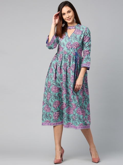 

Jaipur Kurti Women Green & Pink Printed Fit and Flare Dress