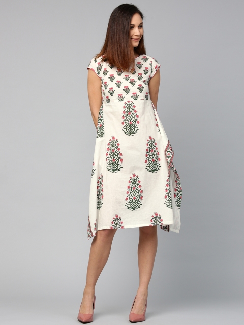 

Jaipur Kurti Women Off-White Printed A-Line Dress