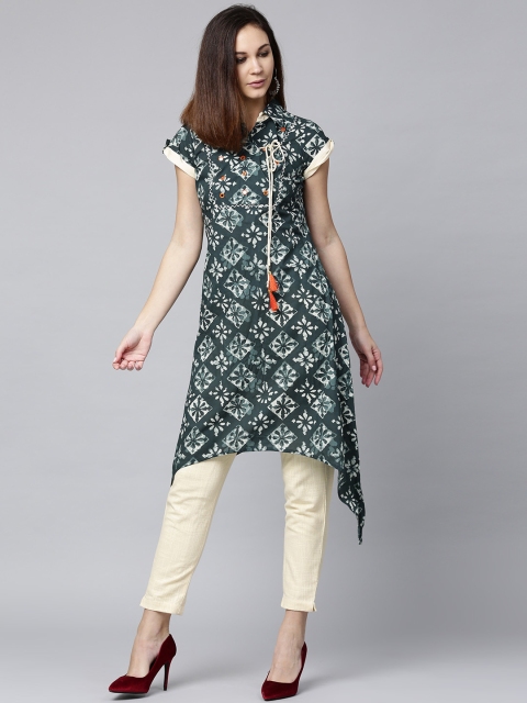 

Jaipur Kurti Women Teal Green & Beige Printed Kurta with Trousers