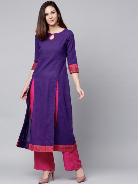 

Jaipur Kurti Women Purple & Pink Solid Kurta with Palazzos