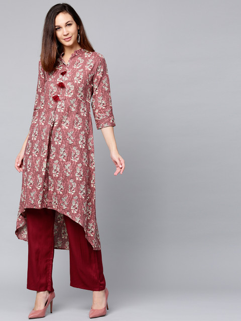 

Jaipur Kurti Women Dark Pink & Maroon Printed Kurta with Palazzos