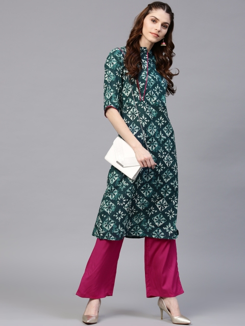 

Jaipur Kurti Women Green & Pink Printed Kurta with Palazzos