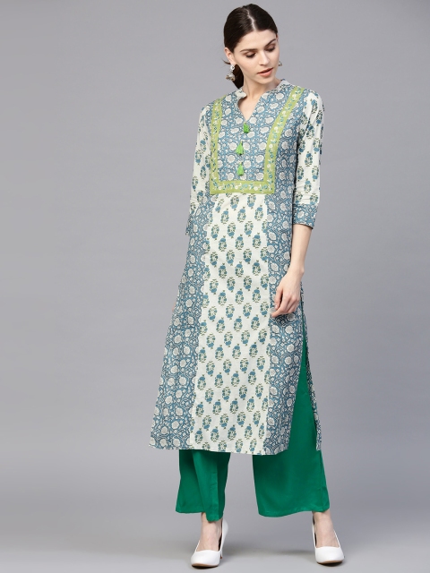 

Jaipur Kurti Women Blue & Green Printed Kurta with Palazzos