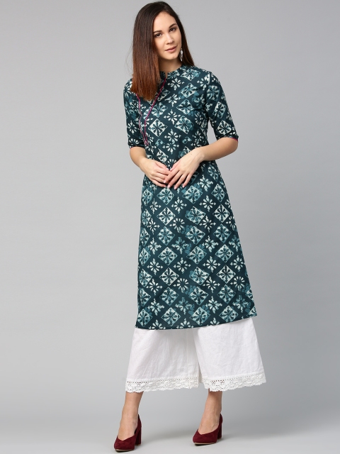 

Jaipur Kurti Women Green Printed A-Line Kurta