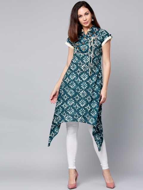 

Jaipur Kurti Women Green Printed A-Line Kurta