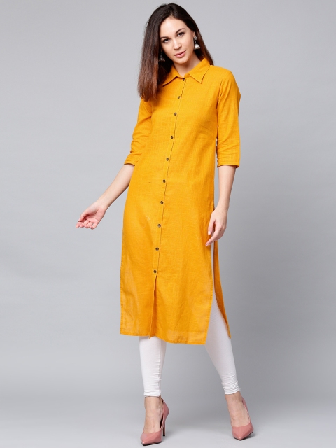 

Jaipur Kurti Women Mustard Yellow Solid Straight Kurta