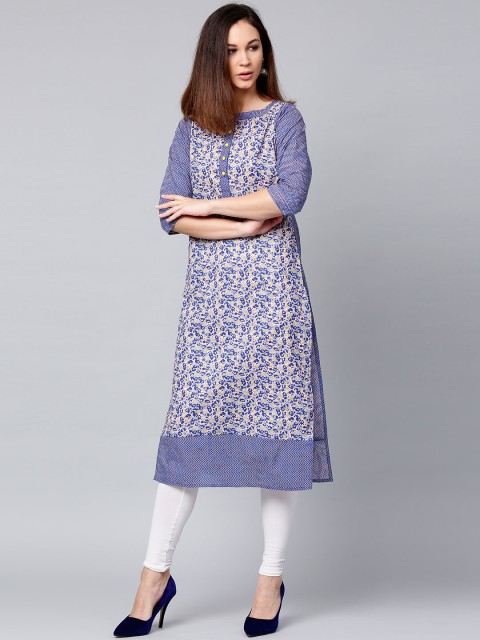 

Jaipur Kurti Women Blue Printed Straight Kurta