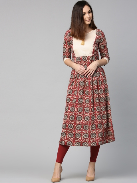 

Jaipur Kurti Women Maroon & Beige Printed A-Line Kurta