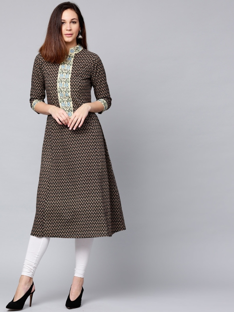 

Jaipur Kurti Women Black & Brown Printed A-Line Kurta