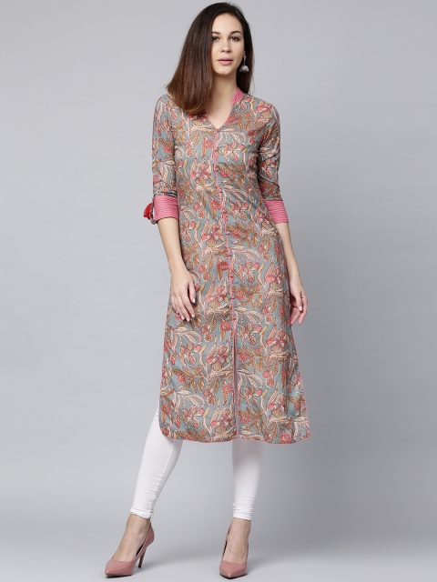 

Jaipur Kurti Women Blue & Pink Printed Straight Kurta