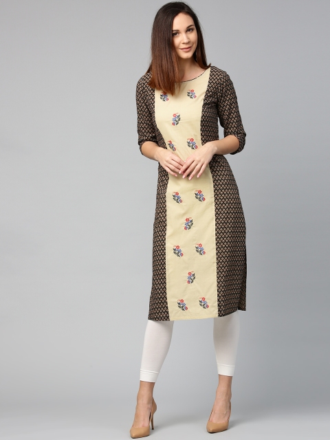 

Jaipur Kurti Women Brown & Beige Printed Straight Kurta