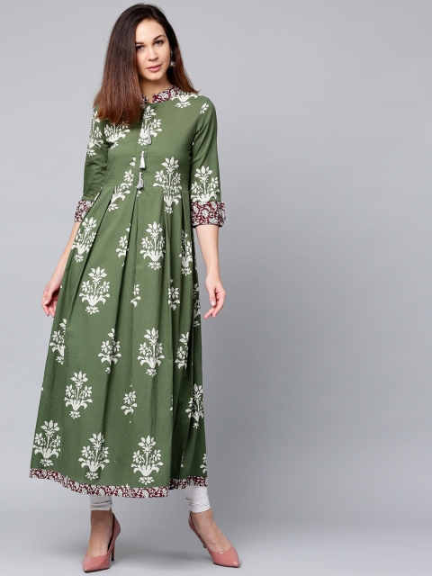 

Jaipur Kurti Women Green Printed A-Line Kurta