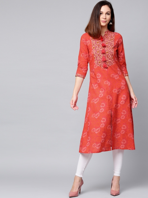 

Jaipur Kurti Women Red Printed A-Line Kurta