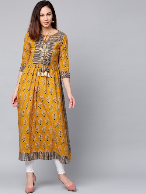 

Jaipur Kurti Women Mustard Yellow Printed A-Line Kurta