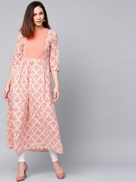 

Jaipur Kurti Women Orange Printed A-Line Kurta