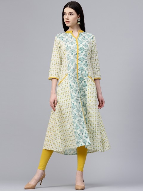 

Jaipur Kurti Women Green & Yellow Printed A-Line Kurta