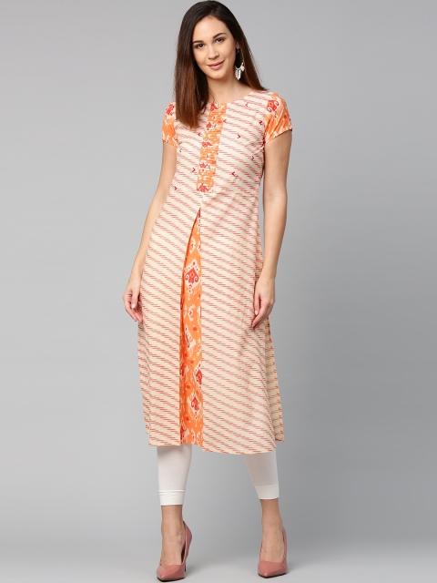 

Jaipur Kurti Women Orange & Off-White Printed Straight Kurta