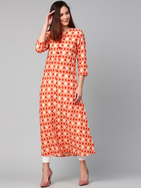 

Jaipur Kurti Women Orange Printed A-Line Kurta