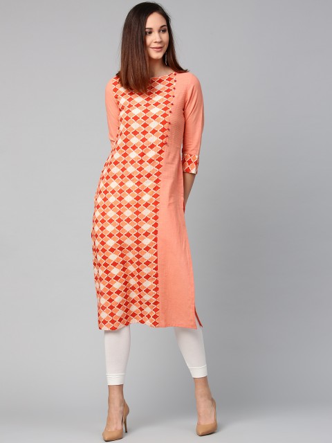 

Jaipur Kurti Women Orange Printed Straight Kurta