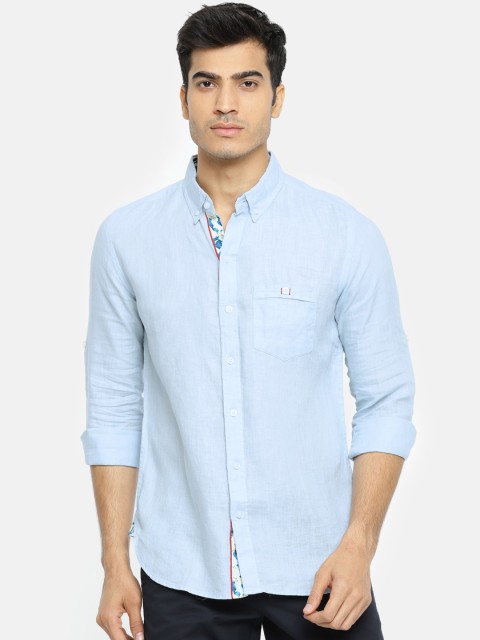 

CAMLA Men Blue Regular Fit Solid Casual Linen Shirt