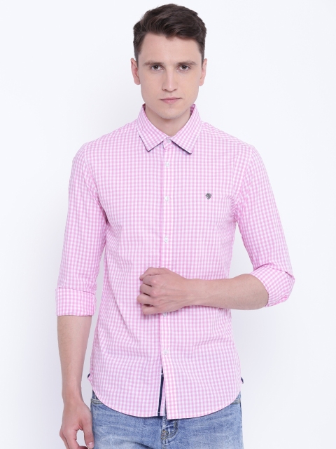 

CAMLA Men Pink & White Regular Fit Checked Casual Shirt