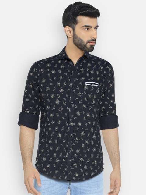 

CAMLA Men Navy Blue & Beige Slim Fit Floral Print Casual Shirt
