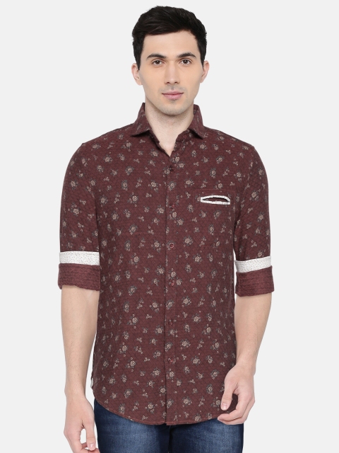

CAMLA Men Burgundy Slim Fit Printed Casual Shirt