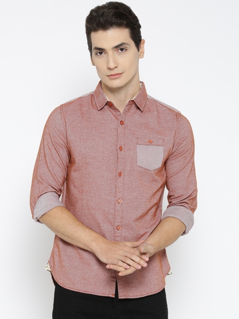

CAMLA Men Rust Orange Slim Fit Solid Casual Shirt