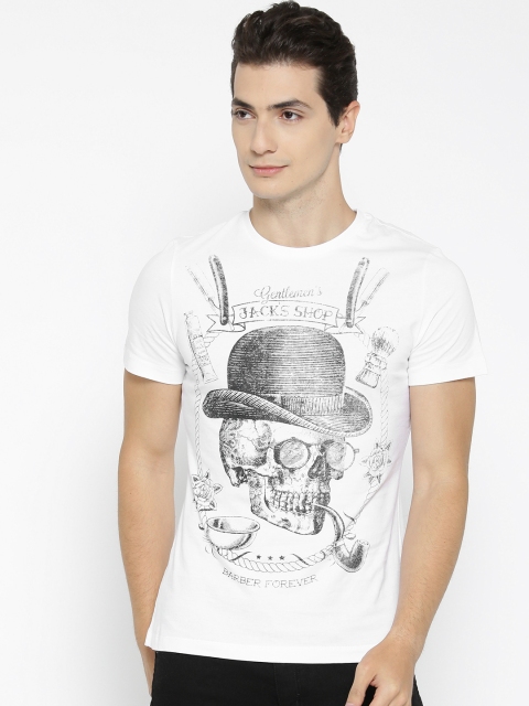 

CAMLA Men White & Black Printed Round Neck T-shirt