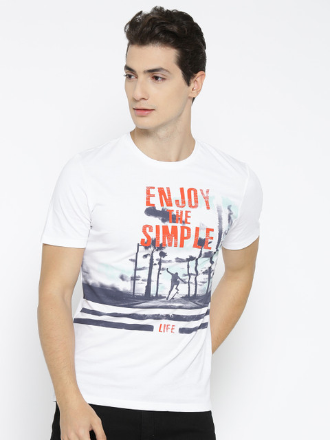 

CAMLA Men White Printed Round Neck T-shirt