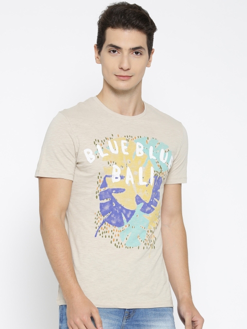 

CAMLA Men Beige Printed Round Neck T-shirt
