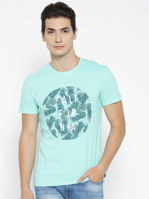 

CAMLA Men Turquoise Blue Printed Round Neck T-shirt