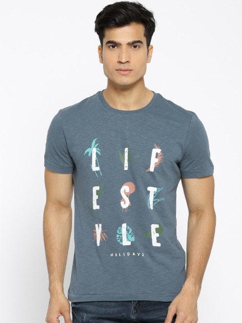 

CAMLA Men Blue Printed Round Neck T-shirt