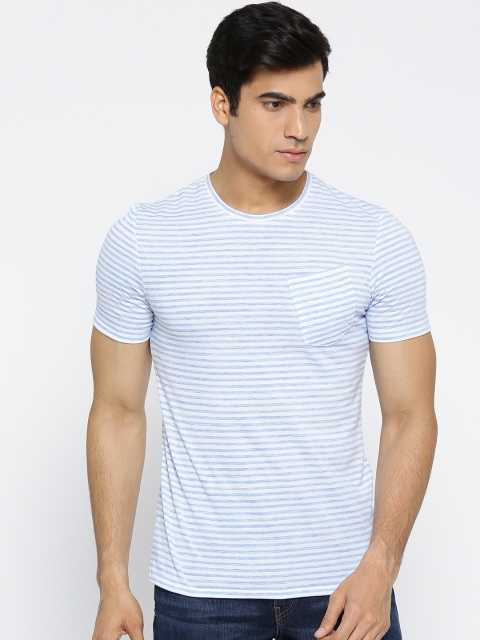 

CAMLA Men Blue & White Striped Round Neck T-shirt