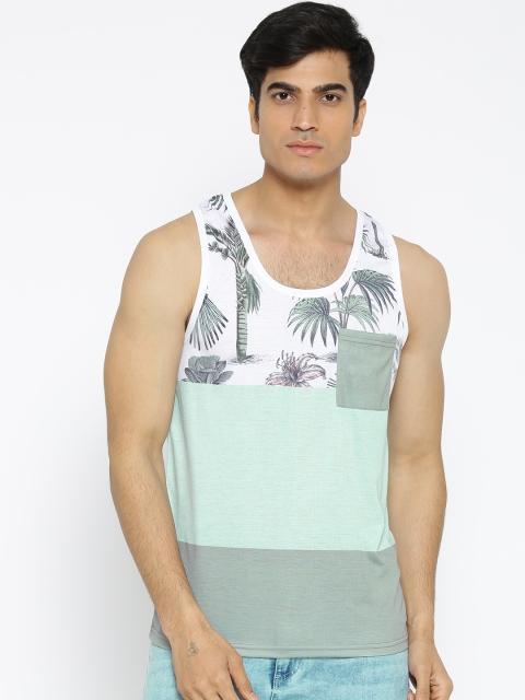 

CAMLA Men White & Green Colourblocked Scoop Neck Sleeveless T-shirt