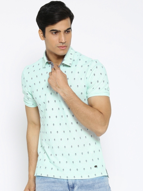 

CAMLA Men Mint Green & Navy Printed Polo Collar T-shirt