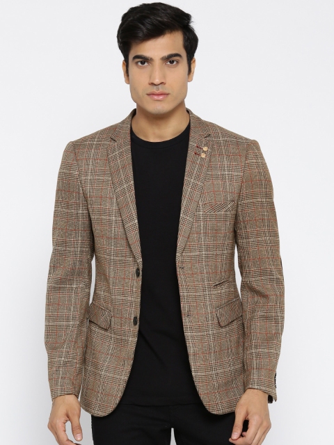 

CAMLA Brown Checked Regular Fit Single-Breasted Casual Blazer