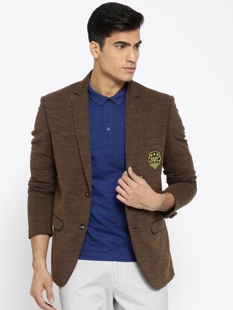 

CAMLA Brown Regular Fit Single-Breasted Casual Blazer with Slub Effect