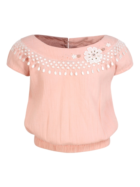 

CUTECUMBER Girls Peach-Coloured Embellished Blouson Top